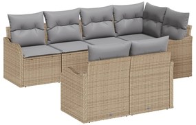 7 Részes Kerti Kanapé Készlet Párnákkal Bézs Poli Rattan, 2-Fős Kerti Kanapé Párnákkal Bézs Poli Rattan