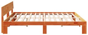 Ágykeret Fejvéggel Gyantázott Barna 200x200 cm Tömör Fenyőfa