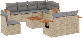vidaXL 9 részes bézs polyrattan kerti ülőgarnitúra párnákkal