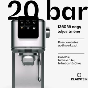 Klarstein SteelPresso Slim Touch kávéfőző, portafilter, érintőképernyő