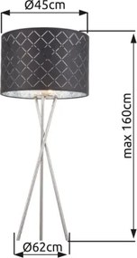 Globo 15228S1 Állólámpa textil ,fekete-ezüst,kábel 1,8 m, Schalter, ø: 620, H:1600, exkl. 1xE27 60W 230V