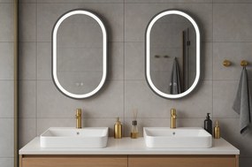 Erga Gwen, ovális LED tükör 50x100cm fekete fém keretben, 3 világos szín, elülső világítás, páramentes fűtőpárna, ERG-V01-GWEN-5010-BK