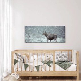 Kép - jávorszarvas egy hóval borított erdőben (120x50 cm)