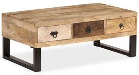 3-fiókos tömör mangófa dohányzóasztal 90 x 50 x 35 cm