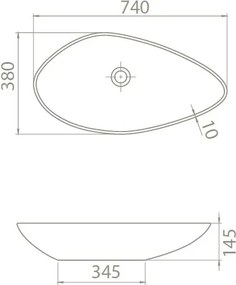 CeraStyle OLIVE - PULTRA ültethető - Top Counter - porcelán mosdó - 75 x 38 cm
