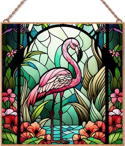 Flamingó díszüveg üvegkép, falikép
