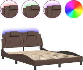 vidaXL barna ágykeret Viana LED-ekkel matrac nélkül 140 x 190 cm