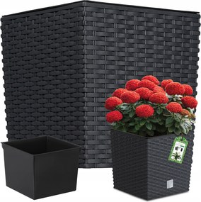 Virágtartó Kerti Virágtartó Rattan Antracit Álló Virágágyás 20x20cm Utántöltő