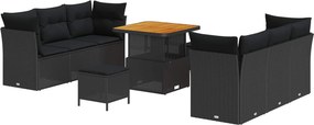vidaXL Kerti Kanapé Szett 9 pcs Fekete polirattan
