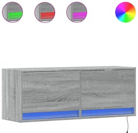szürke sonoma színű fali TV-szekrény LED-ekkel 100 x 31 x 35 cm