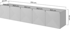 Asha fali TV szekrény 200 cm, bordázott előlap - kasmír