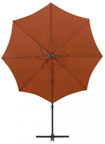 terrakotta konzolos napernyő rúddal és LED-fényekkel 300 cm