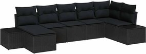 vidaXL Kerti Kanapé Szett párnával 7 pcs Fekete polirattan