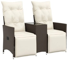2 személyes barna polyrattan dönthető kerti kanapé asztallal