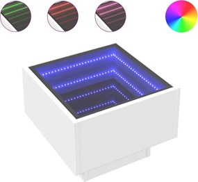 vidaXL fehér szerelt fa kisasztal LED-del 40 x 40 x 30 cm