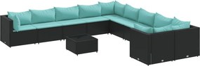 vidaXL 11 részes fekete polyrattan kerti ülőgarnitúra párnákkal