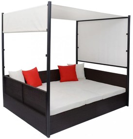barna polyrattan napellenzős kerti ágy 190 x 130 cm