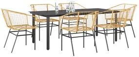 vidaXL 7 észes barna polyrattan üveg kerti étkezőgarnitúra