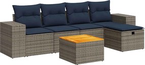 vidaXL 6 részes szürke polyrattan kerti ülőgarnitúra párnákkal