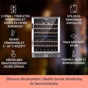 Klarstein Vinovilla 50 Duo, 2 zónás borhűtő, 53 liter, 17 palack, 3-színű LED világítás, üvegajtó