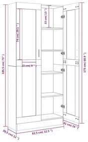 barna tölgyszínű szerelt fa vitrinszekrény 82,5x30,5x185,5 cm