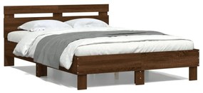 barna tölgyszínű szerelt fa ágykeret fejtámlával 135 x 190 cm