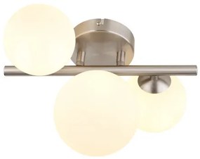 Globo 56140-3W Mennyezeti lámpa fém nikkel matt, üveg fehér, HxSzxM: 280x210x190mm, üveg átmérő: 2x10cm, 1x12cm, benne 3x G9 LED 3.5W 230V, 350lm forrás, 80lm kimenet, 3000K