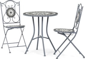 Kerti bútor szett 1+2, fém, kerámia mozaik, szürke, US1500 SET