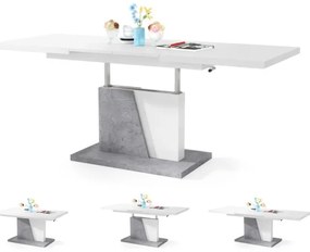 NINO fehér/szürke beton kihúzható, emelhető konferencia/étkezőasztal