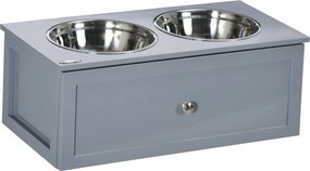 PawHut Emelt Kutya Tál Etető Tál Húzóval, 2 x 2000ml Rozsdamentes Acél Tálak, Étel Tál Etető Állomás Közepes Kutyák és Macskák Számára, Szürke | Aosom