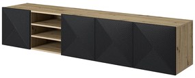 Asha fali TV-szekrény 200 cm fém kereten, polccal - artisan /fekete matt