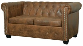 2 személyes barna műbőr chesterfield kanapé
