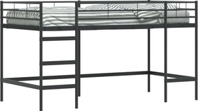 vidaXL Gyerekek Loft Ágykerete Fekete 90 x 200 cm Acél