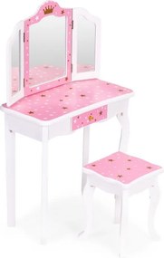 Gyermek kozmetikai asztal hármas tükörrel és zsámollyal