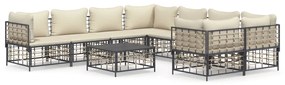 9 részes antracitszürke polyrattan kerti ülőgarnitúra párnákkal