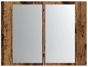 antik fa színű szerelt fa tükörszekrény LED-del 60x12x45cm