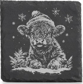 Kő alátét bögre alá x4 Karácsonyi borjú Mikulás sapkában