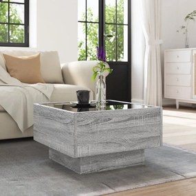 Szürke sonoma szerelt fa dohányzóasztal LED-del 50 x 50 x 30 cm
