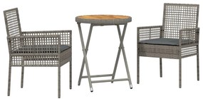 3 Darabos Kerti Bistro Készlet Párnákkal Szürke Poli Rattan