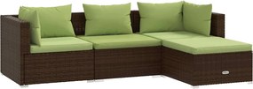 4 részes barna polyrattan kerti bútorszett párnákkal
