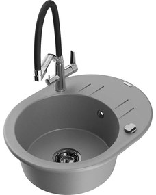 Mexen Kevin egymedencés gránit mosogató, konyhai csapteleppel Duo, szürke - 6517-71-671701-07-B