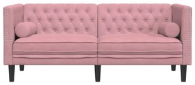 2 személyes rózsaszín bársony Chesterfield kanapé párnákkal