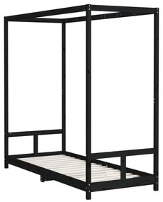 fekete tömör fenyőfa gyerekágykeret 80 x 200 cm