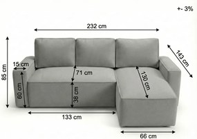 AKCIÓ Kinyitható kétoldalas L-alakú ülőgarnitúra SMART BOUCLE 232x143 cm, krémszínű II. osztály