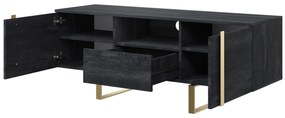 Verica 150 cm-es TV-szekrény nyitott polccal - szénfekete / arany lábak