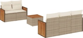 vidaXL 6 részes bézs polyrattan kerti ülőgarnitúra párnával