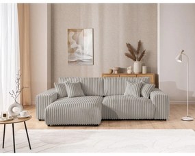 Világosszürke kordbársony kinyitható-tárolóhelyes sarokkanapé (bal oldali) Sarina – Ropez