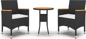vidaXL 3 részes fekete polyrattan kerti étkezőgarnitúra