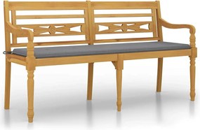 vidaXL tömör tíkfa Batavia pad szürke párnával 150 cm
