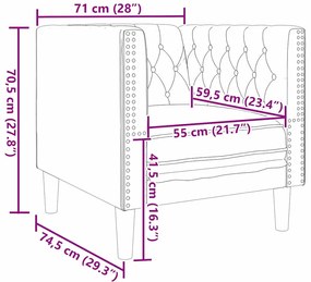 Chesterfield Kanapé Szék Fekete 71 x 74.5 x 70.5 cm Bársony